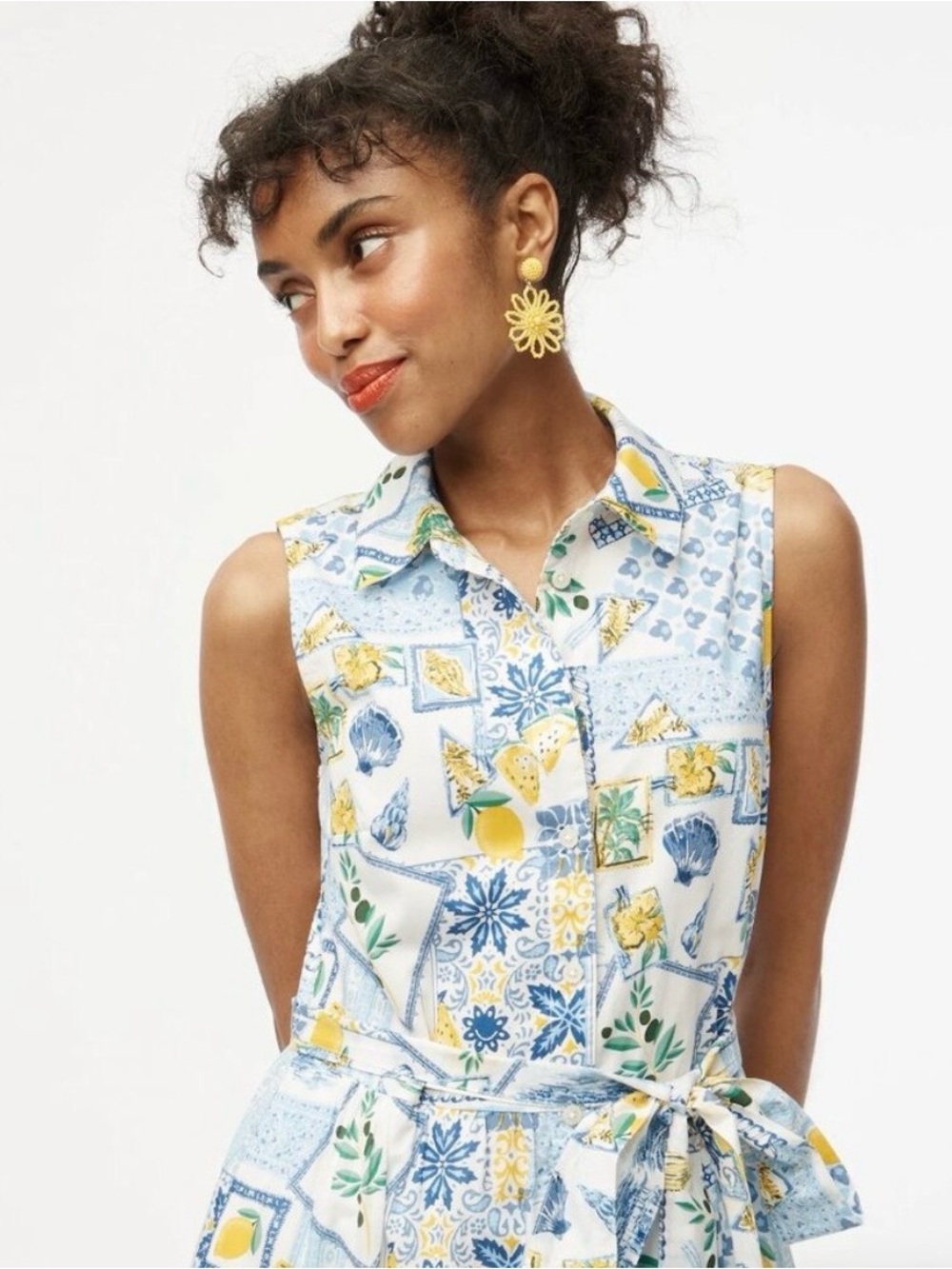 J. Crew Factory White Brilliant Ocean Collared Midi Dress